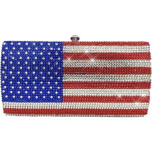 NWT Beautiful Sparkling Bling Swarovski Crystal American Flag Clutch Pur…